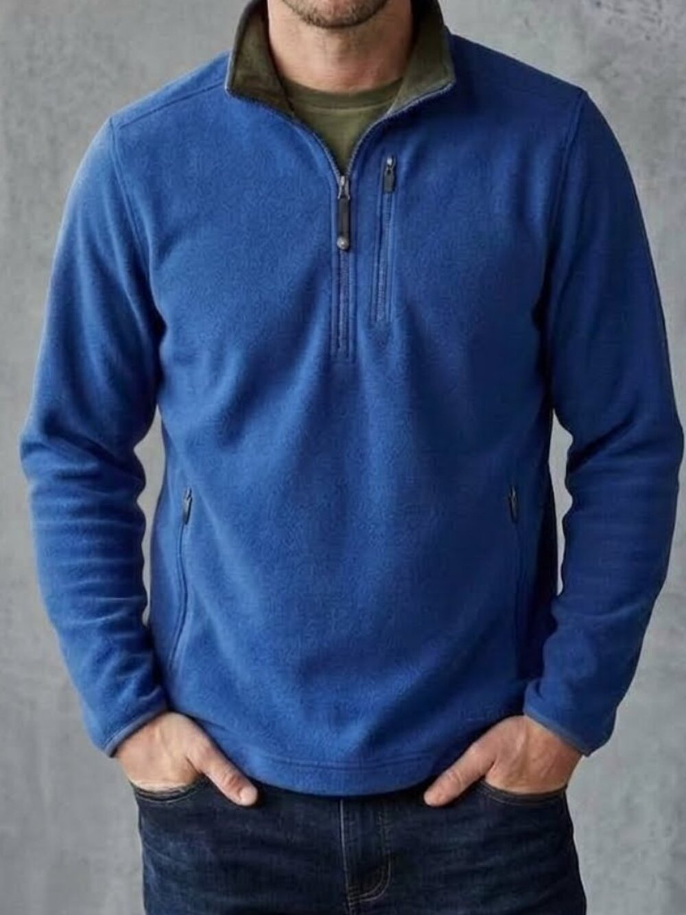 L.L. Bean Polartec Blue 1/4 Zip Fleece Pullover Sweater Jacket Men's Medium M